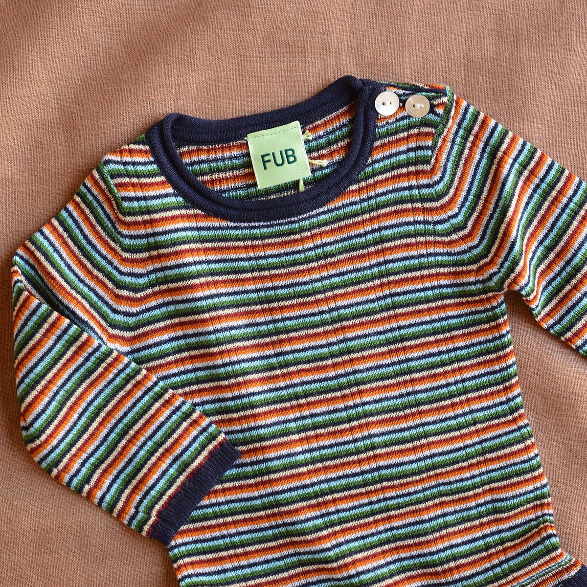 FUB Rib Baby Body Long Sleeve - 100% Merino - Multi Stripe (0-3y)