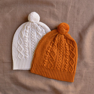 Aran Knit Pom Pom Beanie - 100% Merino (Child-Adults)