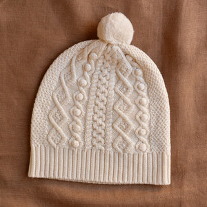 Aran Knit Pom Pom Beanie - 100% Merino (Child-Adults)