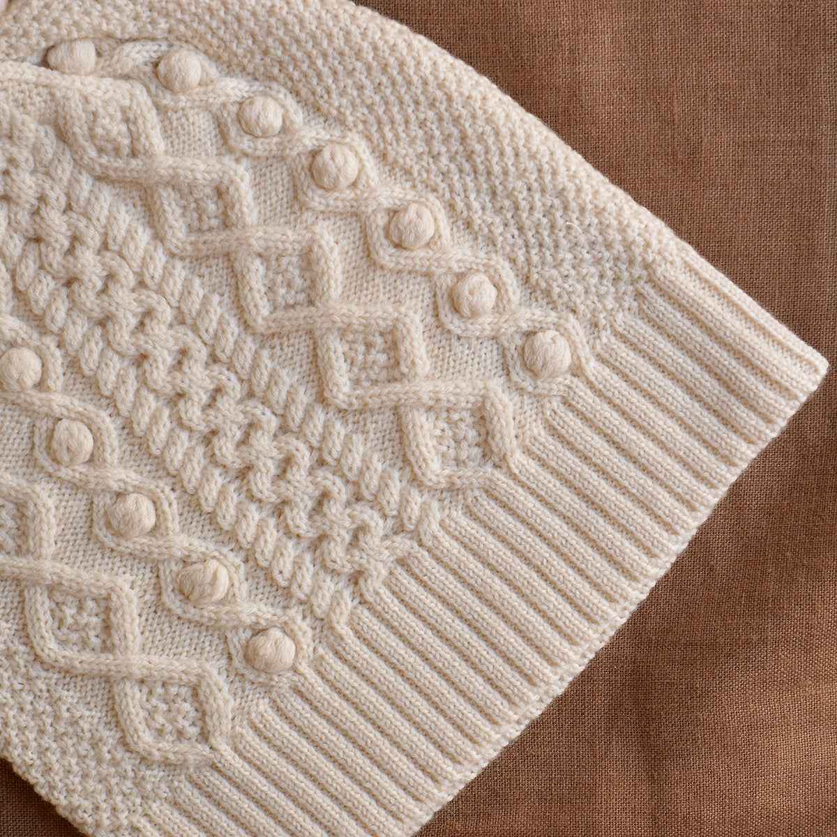 Aran Knit Pom Pom Beanie - 100% Merino (Child-Adults)