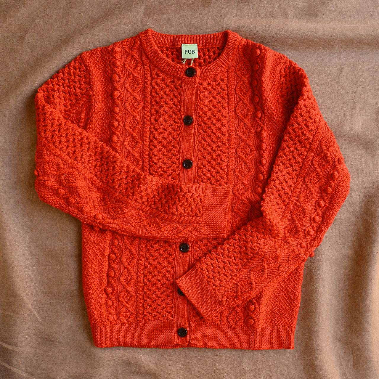Women's Aran Cardigan - 100% Merino - Red (Teens-Womens S) *Last One!