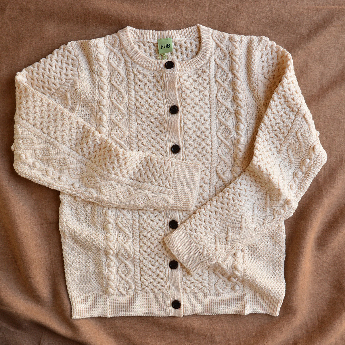 Women's Aran Cardigan - 100% Merino (Teens-Womens S)