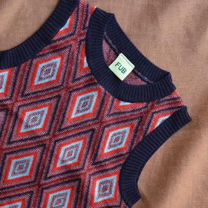 Harlequin Knit Vest - 100% Merino - Navy and Red (2-12y+)