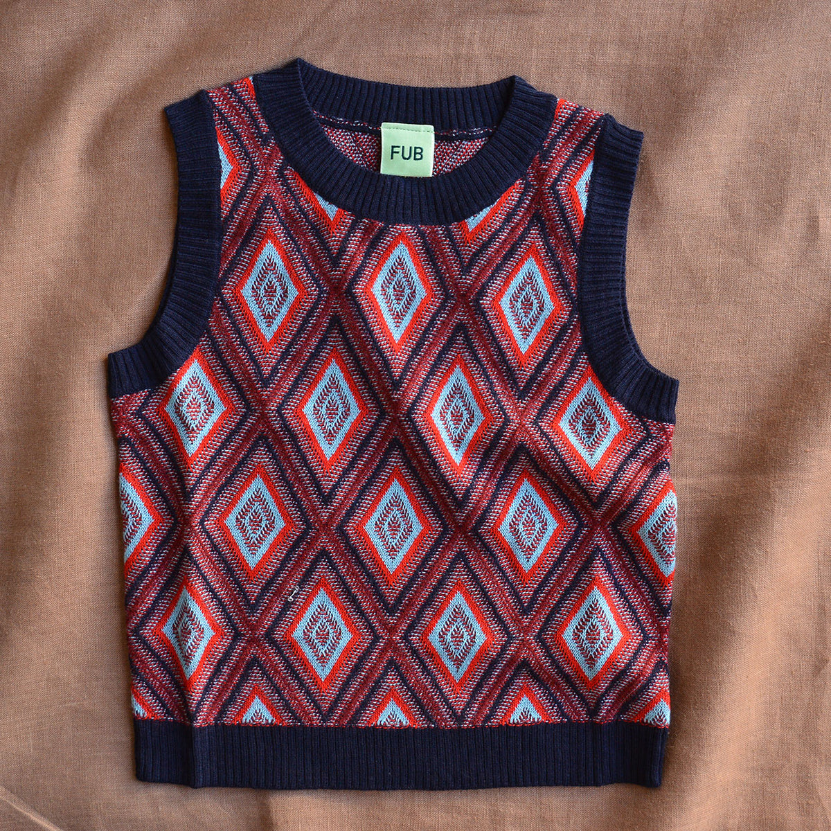 Harlequin Knit Vest - 100% Merino - Navy and Red (2-12y+)