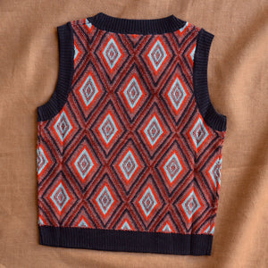 Harlequin Knit Vest - 100% Merino - Navy and Red (2-12y+)