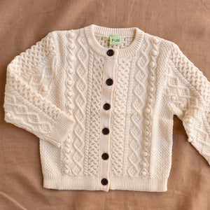 Aran Cardigan - 100% Merino - Ecru (2-10y)