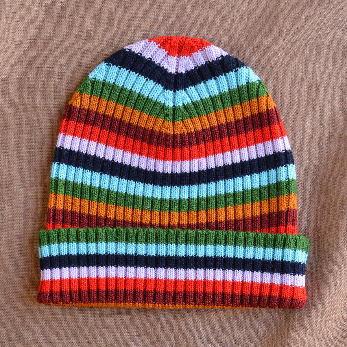 Rib Beanie - 100% Merino - Multi Stripe (6-12y+ Adults)