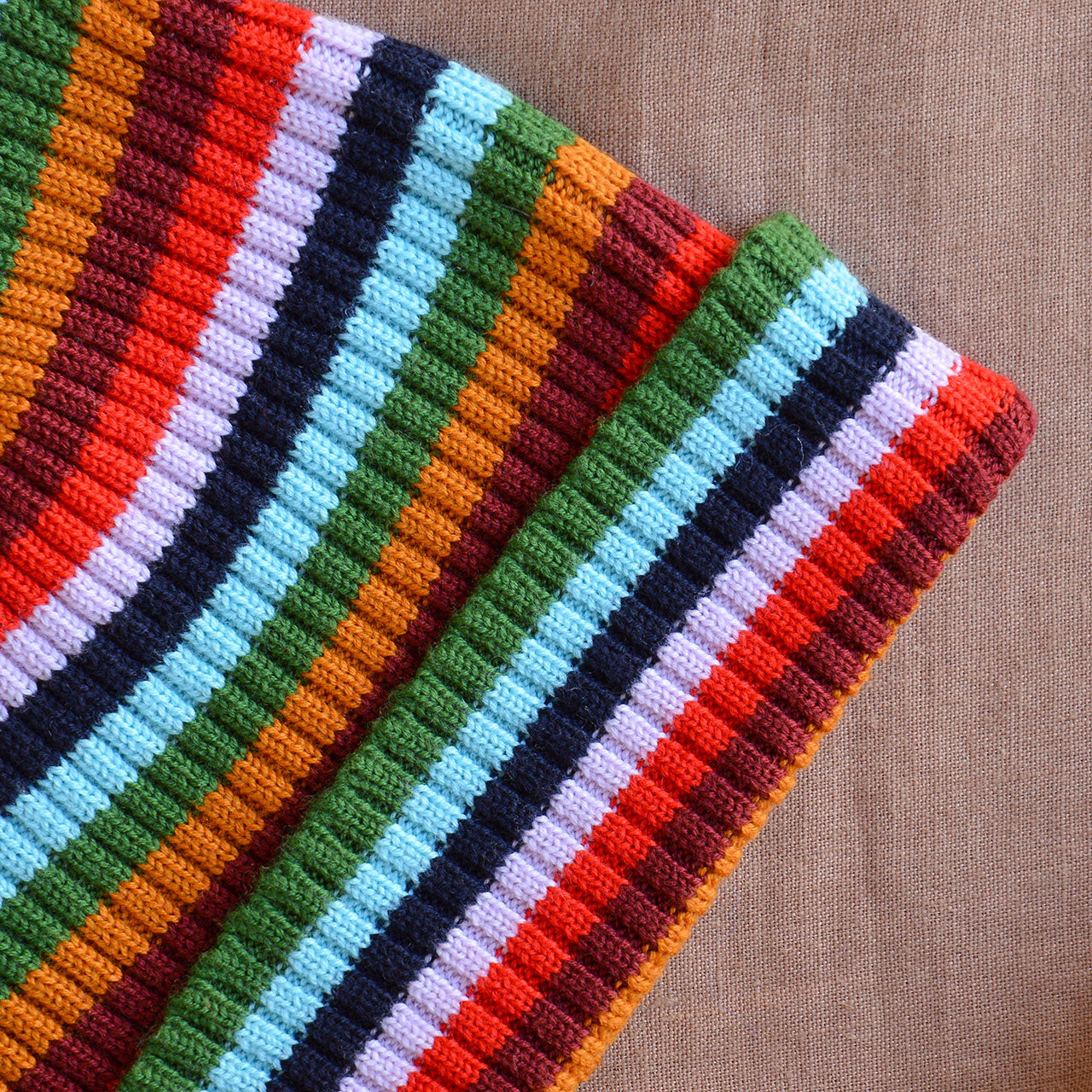 Rib Beanie - 100% Merino - Multi Stripe (6-12y+ Adults)