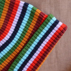 Rib Beanie - 100% Merino - Multi Stripe (6-12y+ Adults)