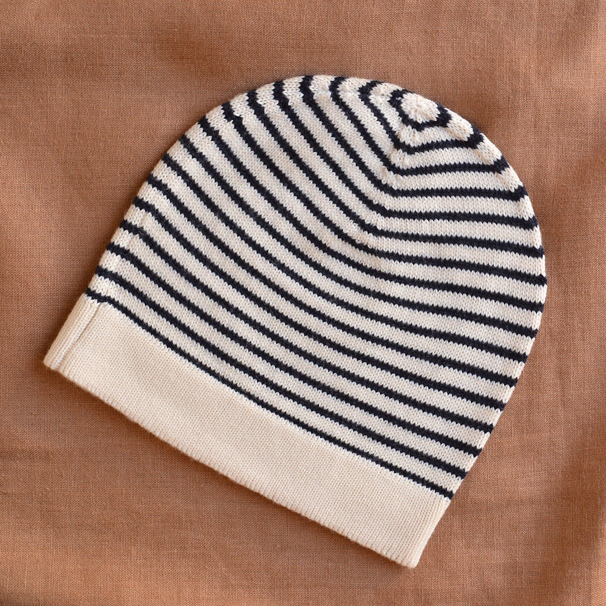 Sailor Stripe Rib Beanie - 100% Merino - Ecru/Navy (Child-Adults)