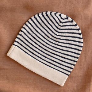 Sailor Stripe Rib Beanie - 100% Merino - Ecru/Navy (Child-Adults)