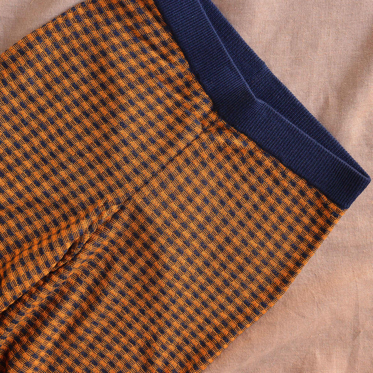 3/4 Length Checked Pants - 100% Merino - Navy/Amber (Teens-Womens XS)