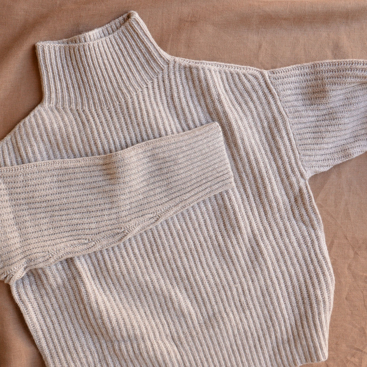 Women's Chunky Rib Sweater - 100% Lambswool - Oat Melange (XS-L)