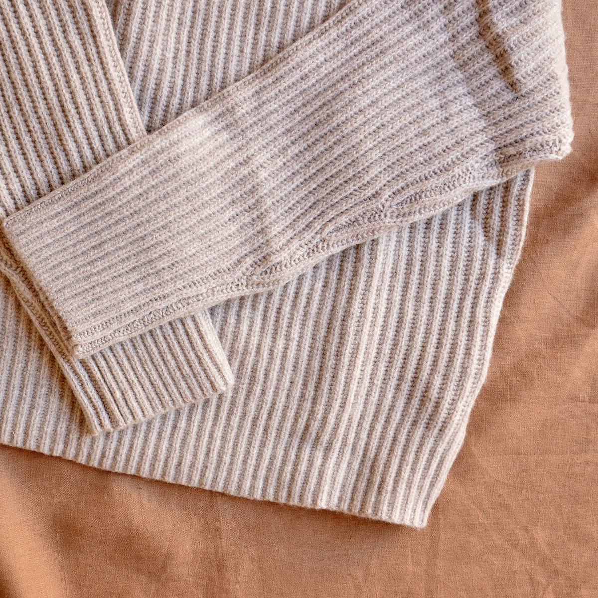 Women's Chunky Rib Sweater - 100% Lambswool - Oat Melange (XS-L)