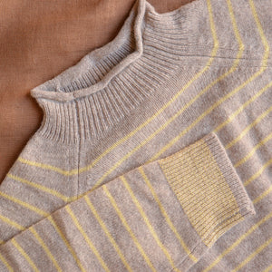 Women's Sweater - 100% Lambswool - Oat/Wheat Stripes (S-L)