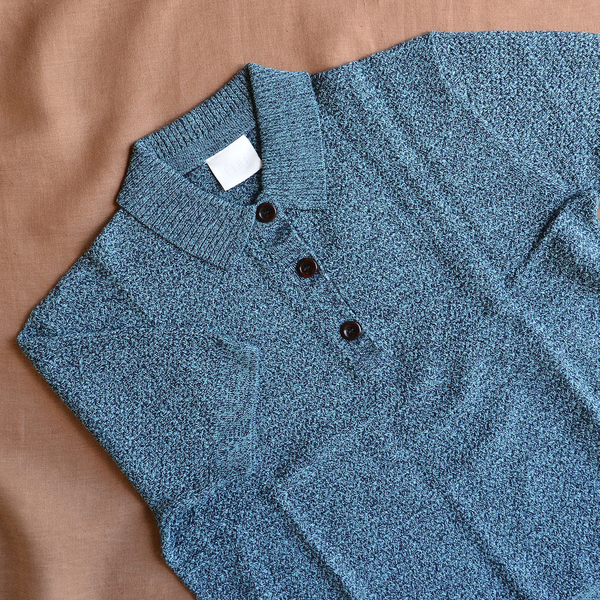 Women's Polo Tee - 100% Merino -  Aqua/Navy Melange (S-L)