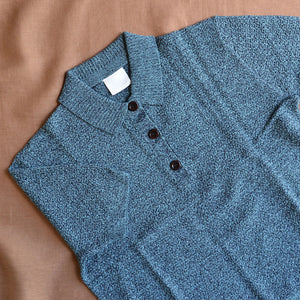 Women's Polo Tee - 100% Merino -  Aqua/Navy Melange (S-L)