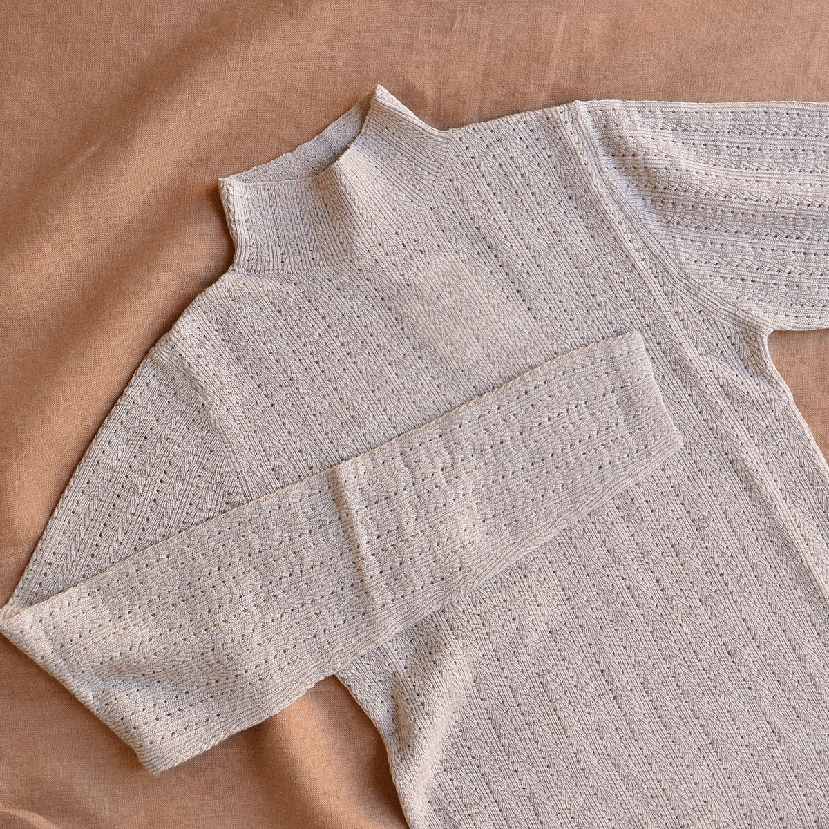 Women's High Neck Long Sleeve Pointelle Raglan Top - 100% Merino - Oat Melange (S-L)