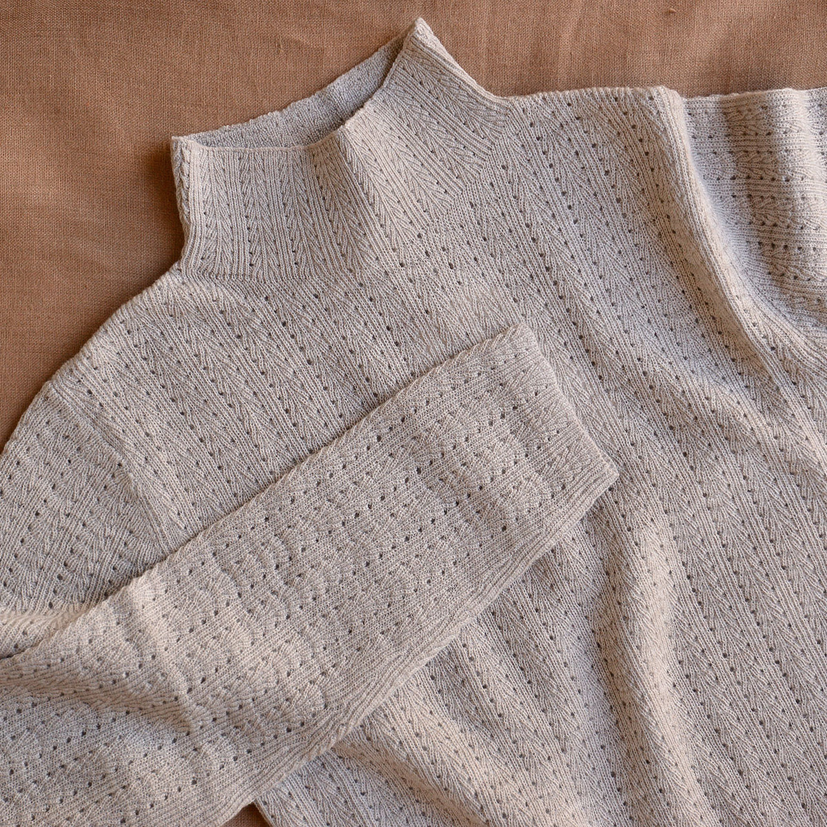 Women's High Neck Long Sleeve Pointelle Raglan Top - 100% Merino - Oat Melange (S-L)