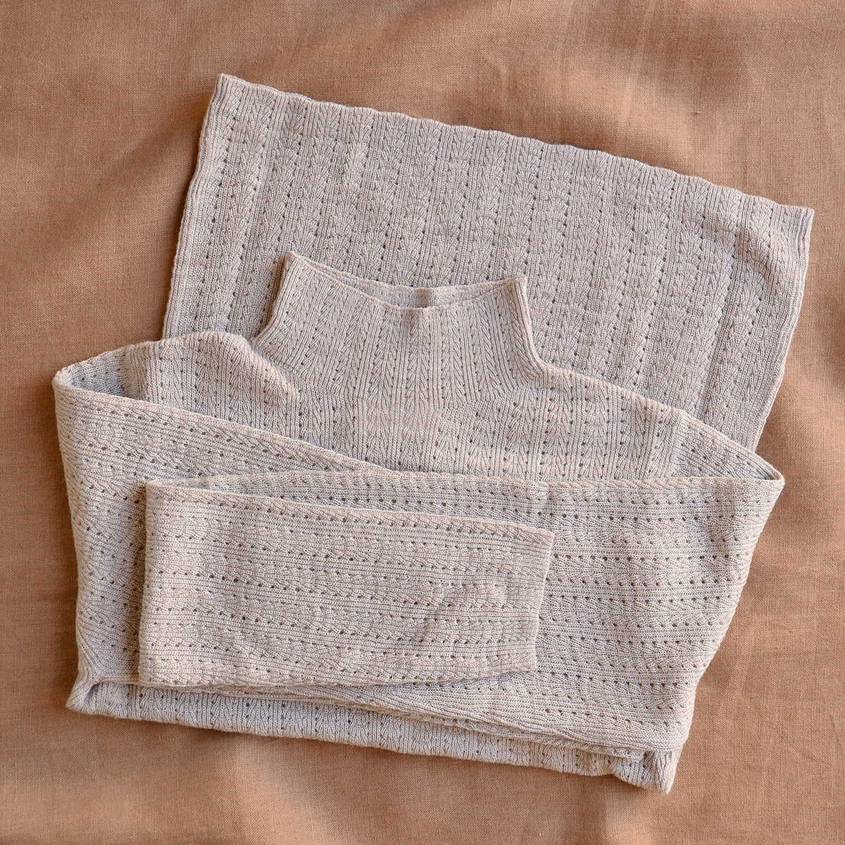 Women's High Neck Long Sleeve Pointelle Raglan Top - 100% Merino - Oat Melange (S-L)