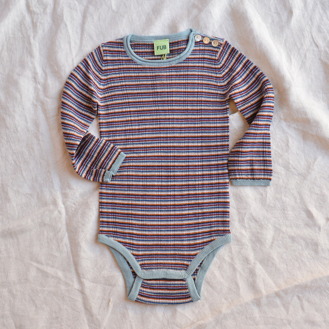 FUB Rib Baby Body Long Sleeve - 100% Merino - Multi Stripe (0m-3y)