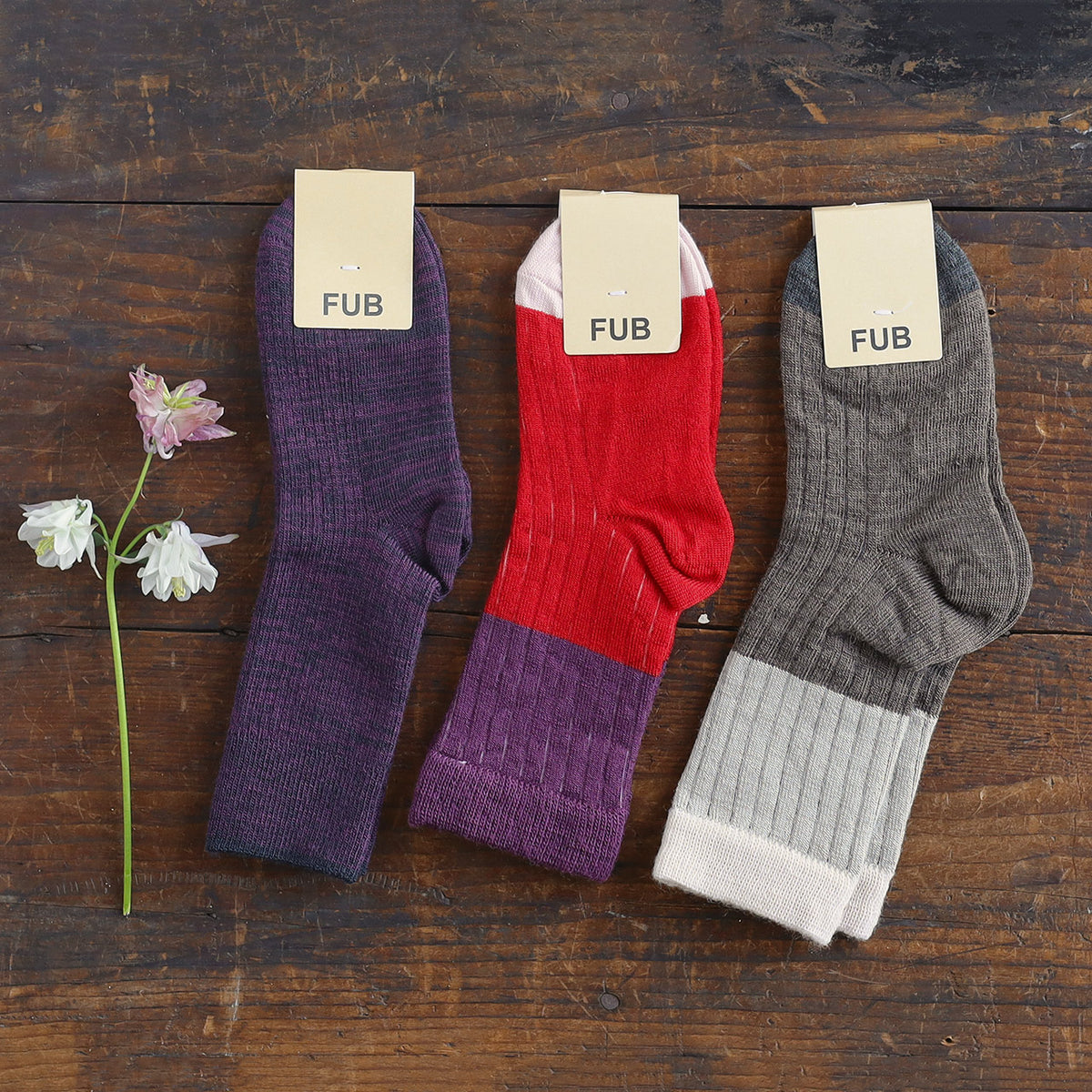FUB Merino Wool Socks - Fine Contrast Knit (Kids)