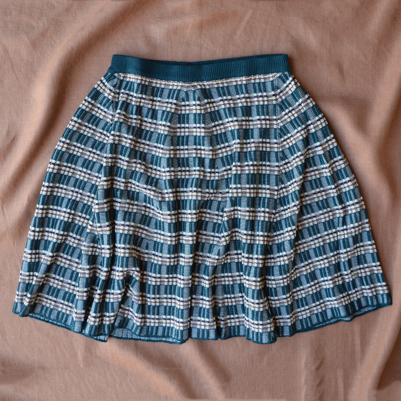 Jacquard Rib Skirt in 100% Merino - Teal (Teens-Womens S)