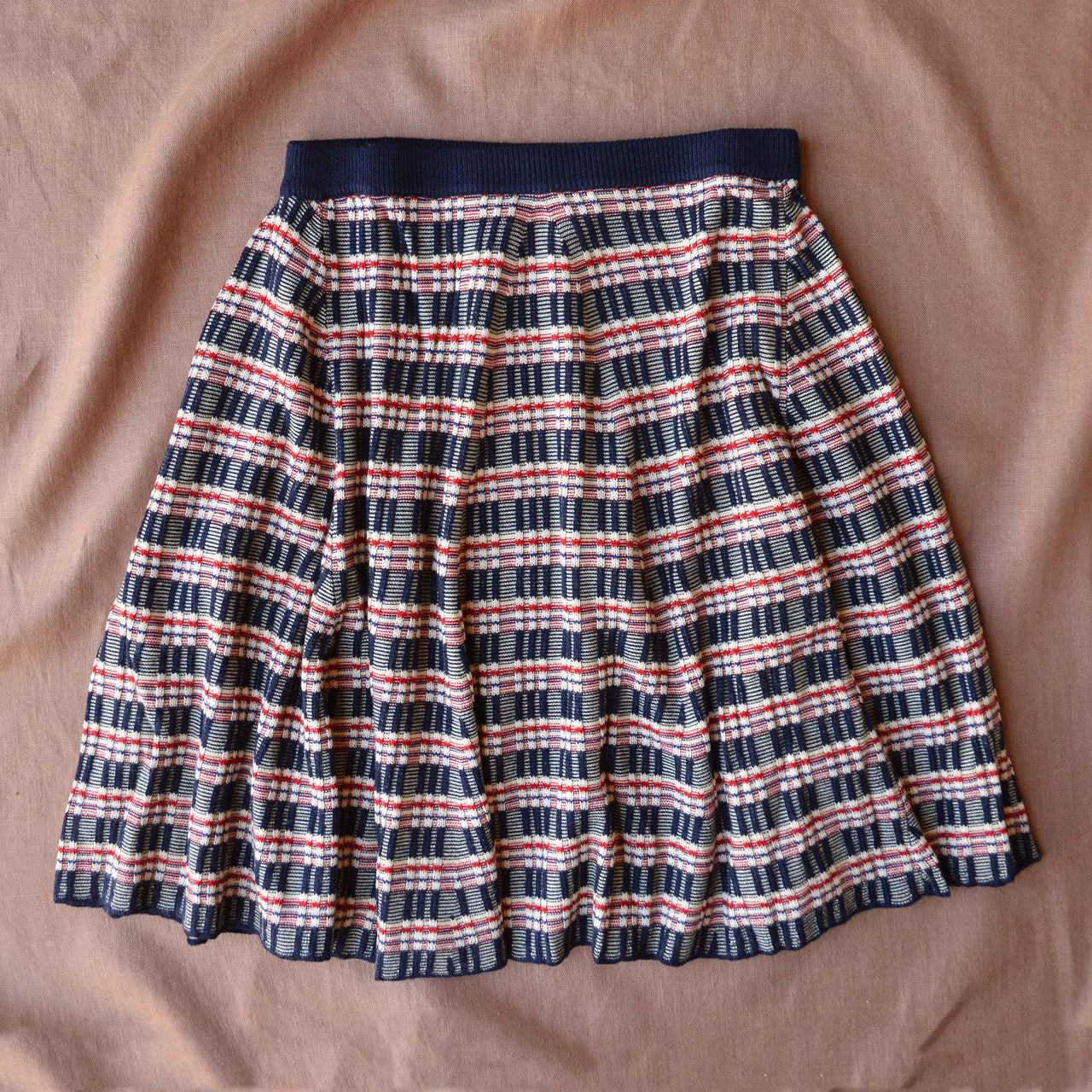 Jacquard Rib Skirt in 100% Merino - Navy (Teens-Womens S)