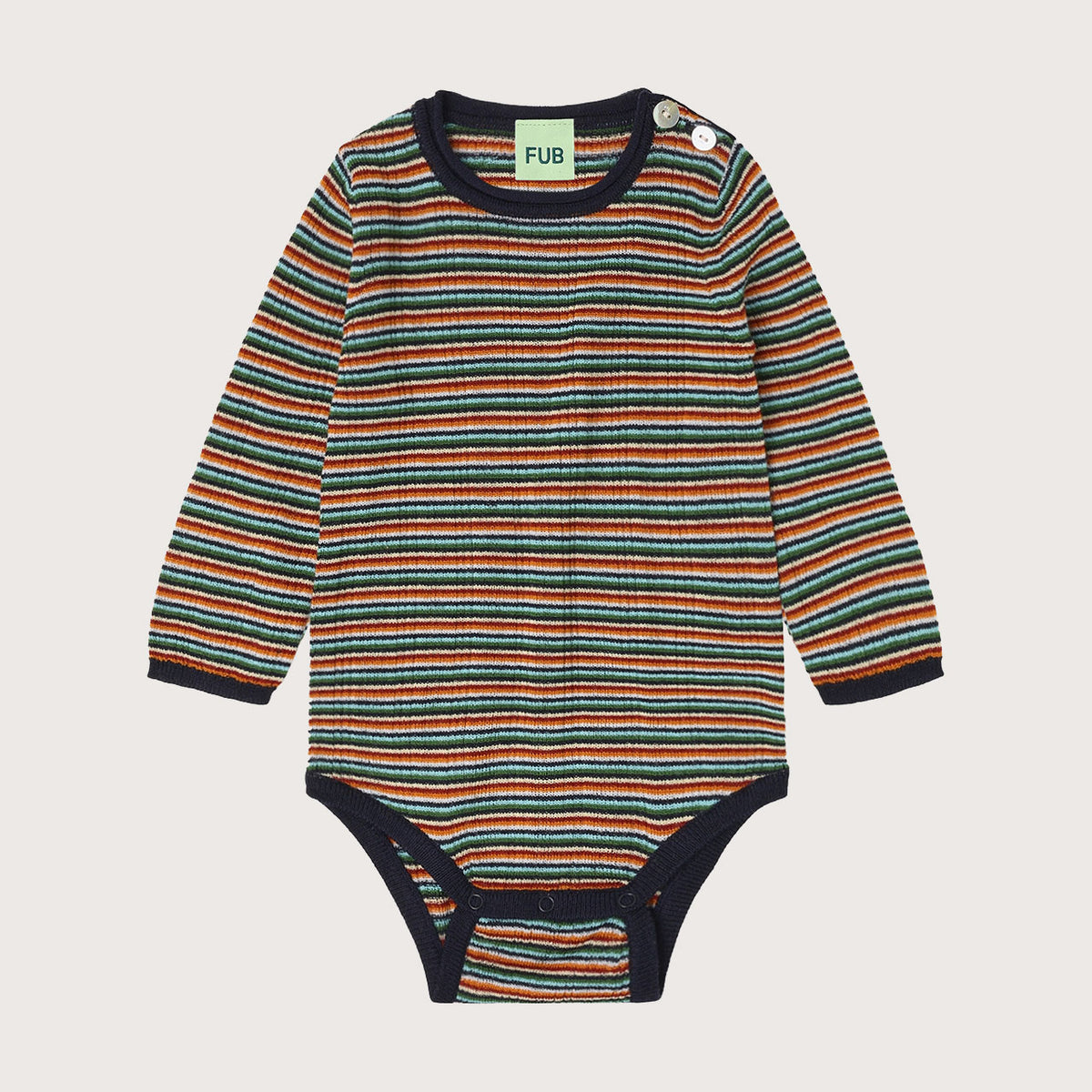 FUB Rib Baby Body Long Sleeve - 100% Merino - Multi Stripe (0m-3y)