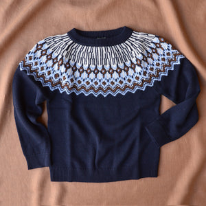 Fair Isle Sweater - 100% Merino - AW24 Dark Navy (2-6y)