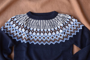 Fair Isle Sweater - 100% Merino - AW24 Dark Navy (2-6y)