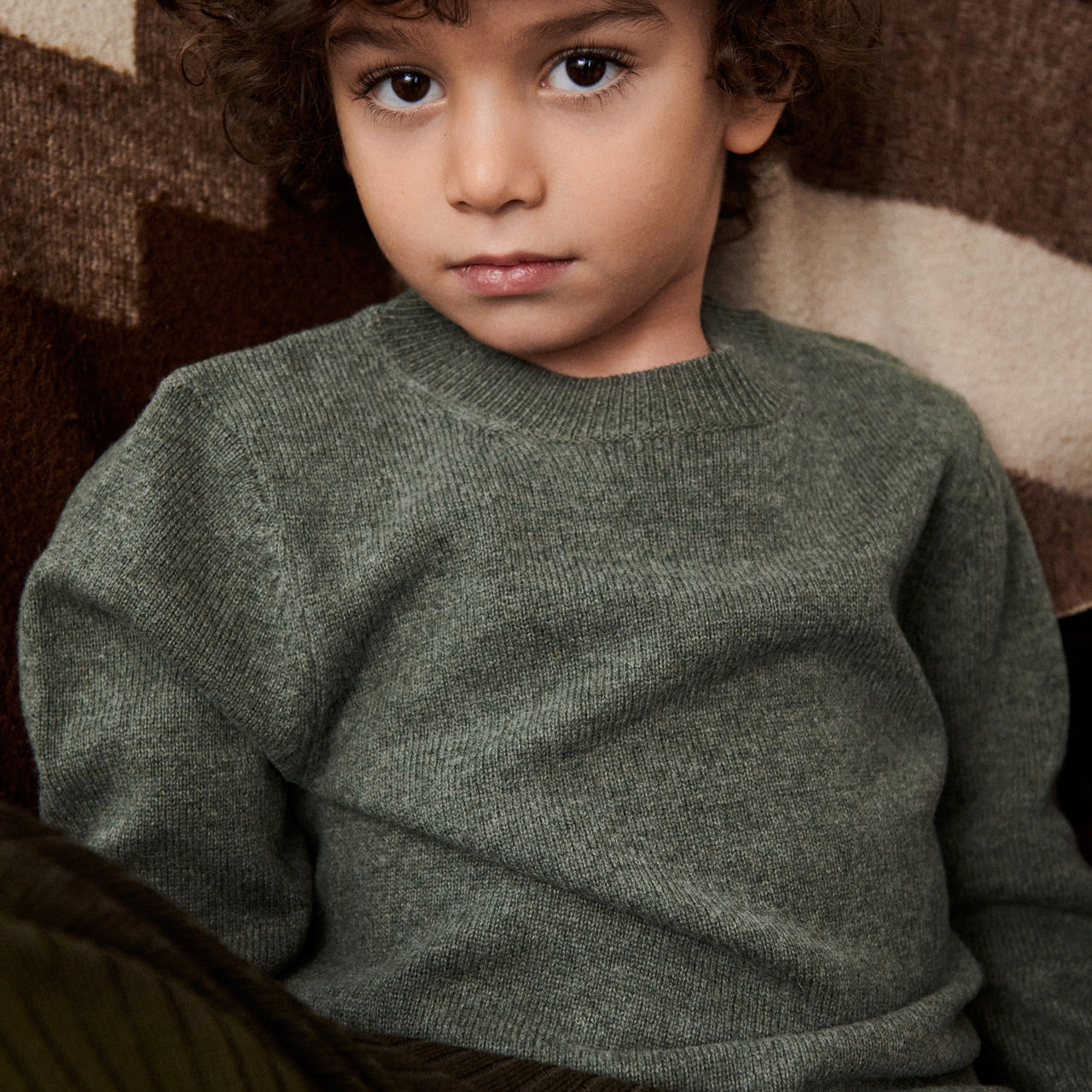Kids Lambswool Crewneck Sweater - Moss (2-5y) *Last ones