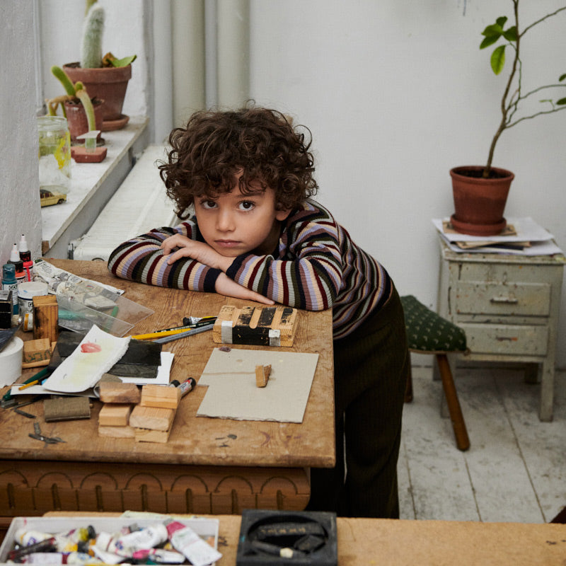 Child’s Fine Rib Sweater in 100% Merino - Multi Stripes (2-12y+)