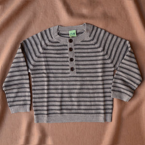 Raglan Button Fine Sweater - 100% Merino - Aw24 Stripes (2-12y)