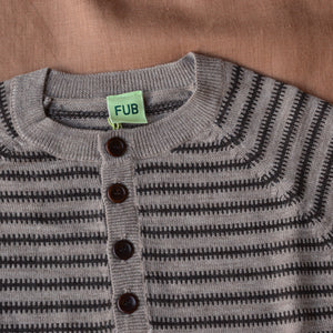 Raglan Button Sweater - 100% Merino - Stripes (2-12y)