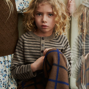 Raglan Button Fine Sweater - 100% Merino - Aw24 Stripes (2-12y)