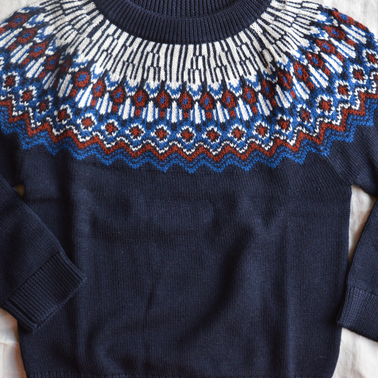 Fair Isle Sweater - 100% Merino - AW25 Dark Navy (2-6y)