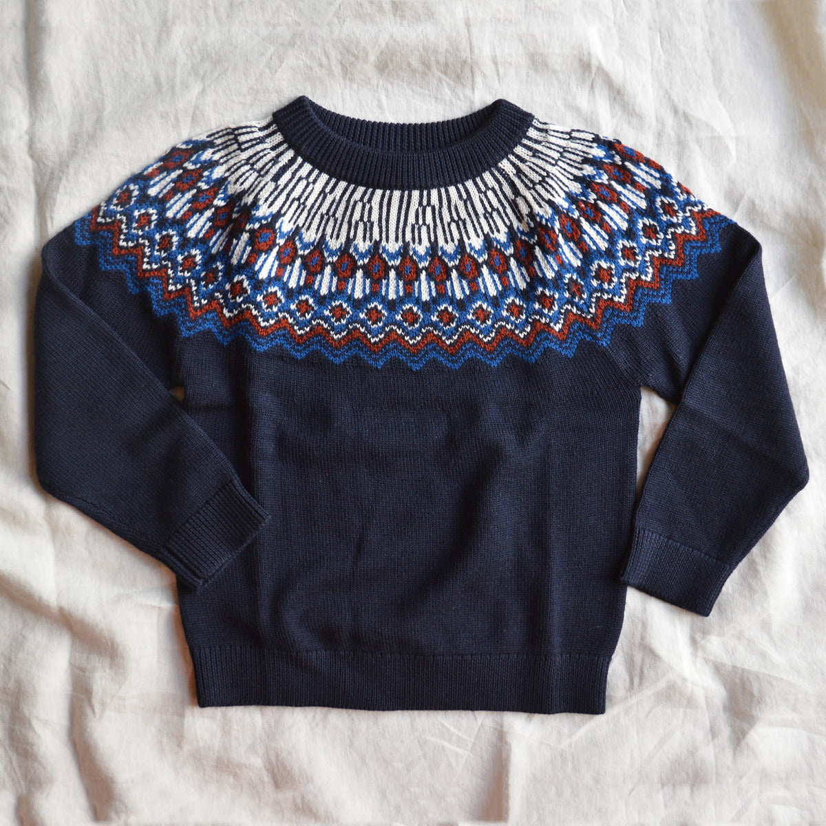 Fair Isle Sweater - 100% Merino - AW25 Dark Navy (2-6y)