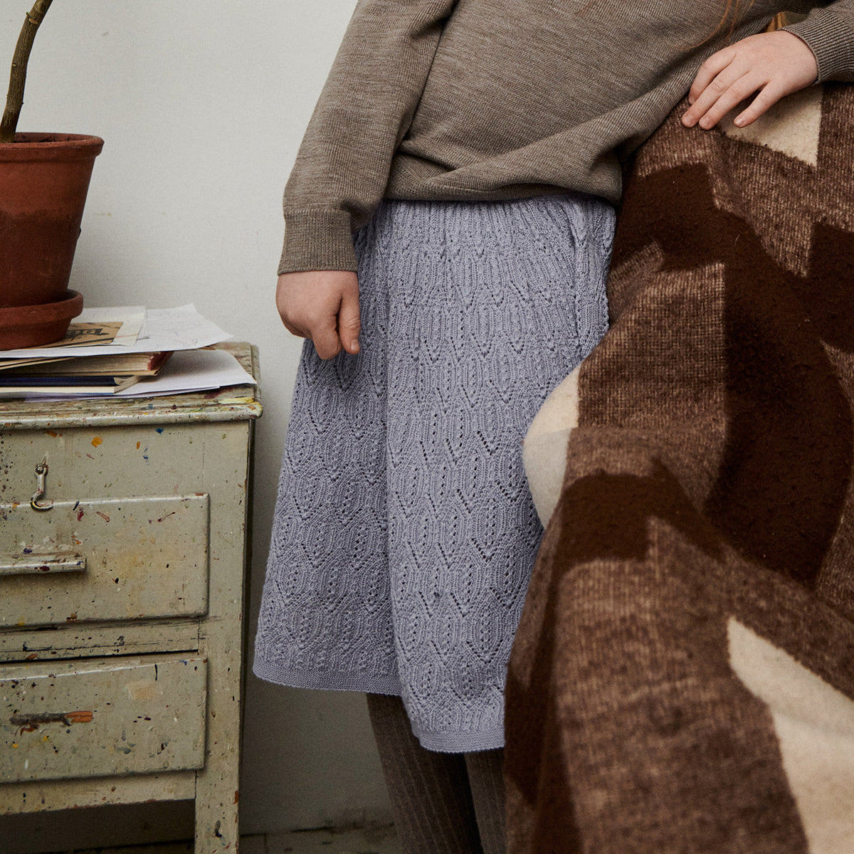 Pointelle Skirt - 100% Merino - Pond Blue (7-9y) *Last One!