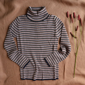 Rollneck Rib Sweater in 100% Merino - Stripes AW23 (4-12y)