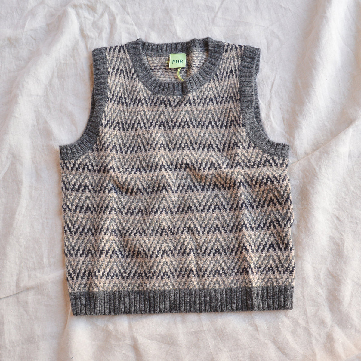 Jacquard Knit Vest -100% Lambswool - Grey Melange (2-12y+)