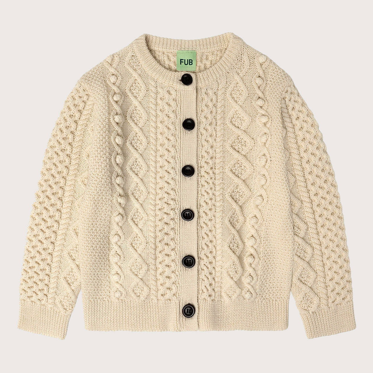 Aran Cardigan - 100% Merino - Ecru (2-10y)