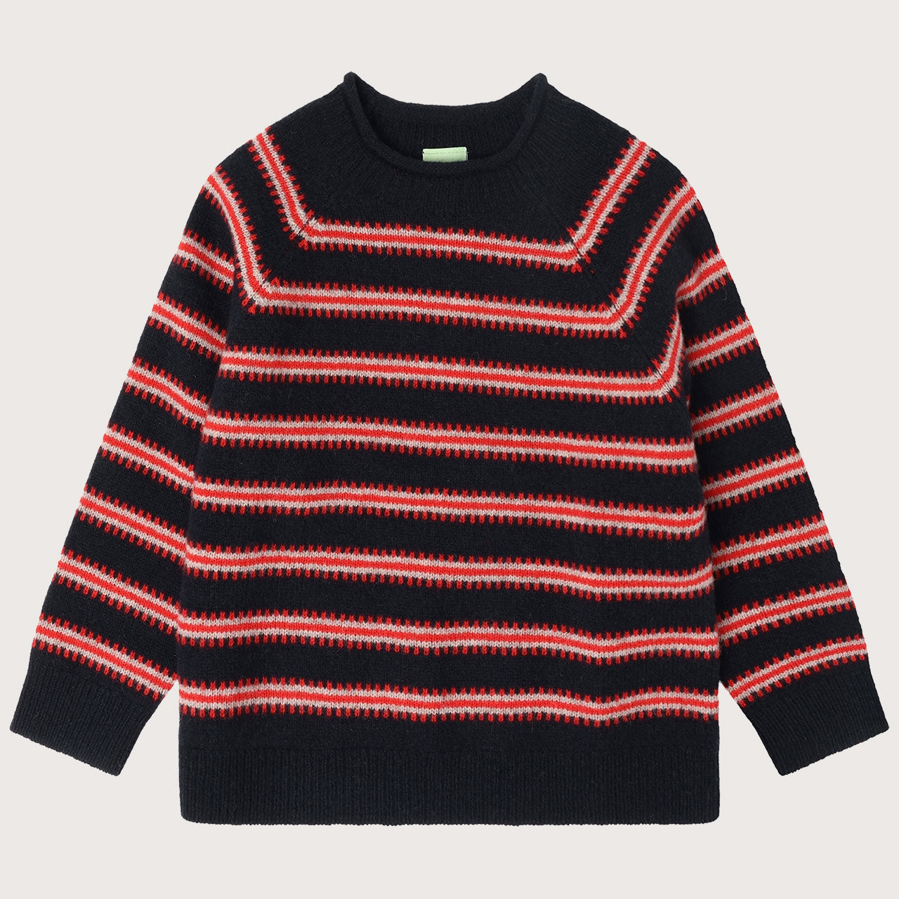 Raglan Sweater - 100% Lambswool - Navy/Red Stripe (2-12y+ Teen/Womens' XS) *Arriving 2026