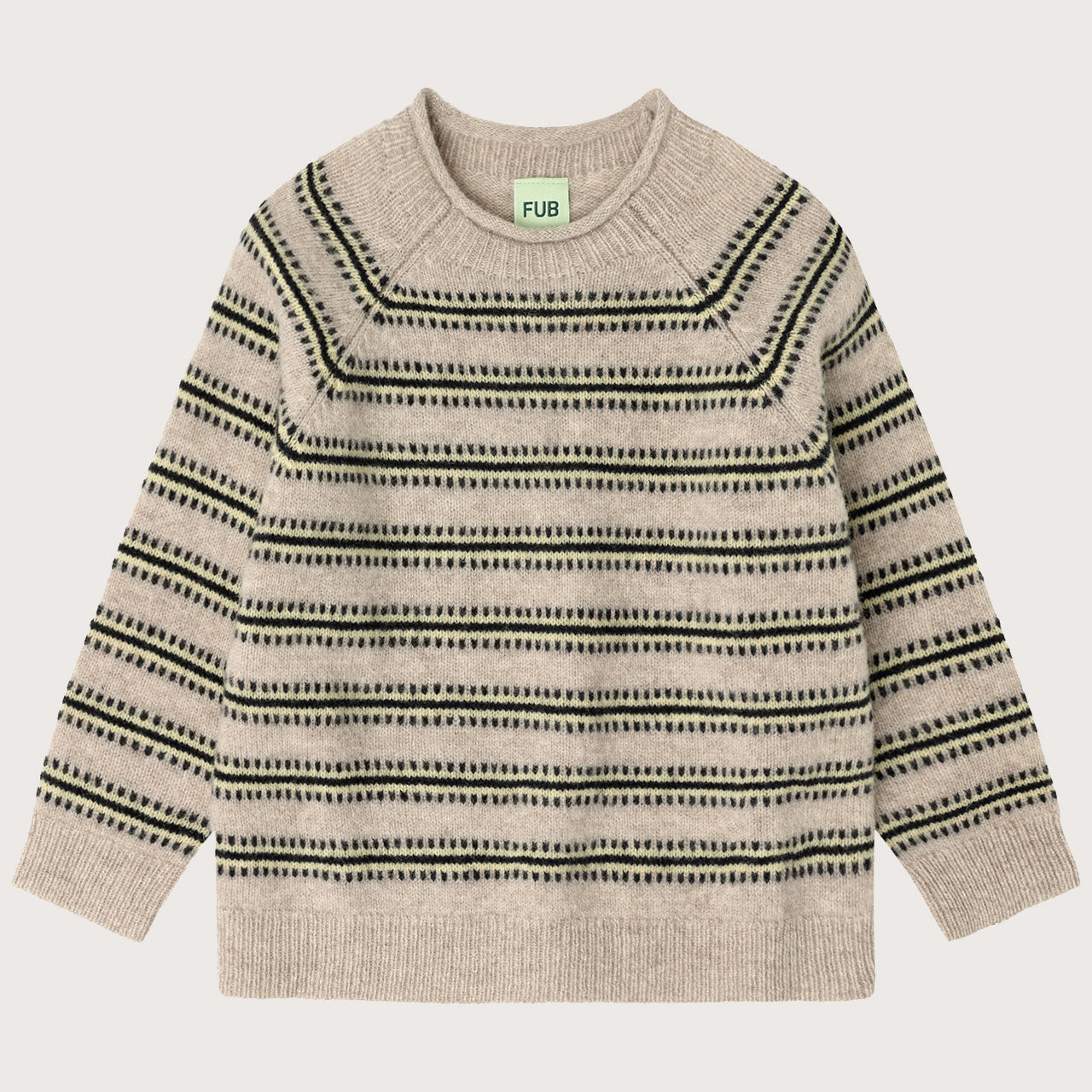 Raglan Sweater - 100% Lambswool - Oat/Olive Stripe (2-12y+ Teen/Womens' XS) *Arriving 2026