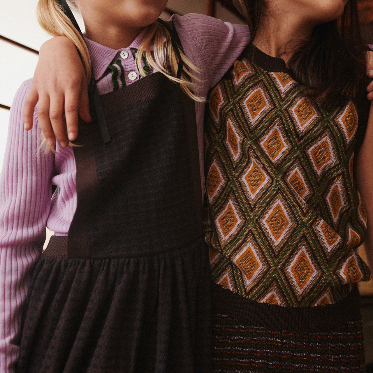 Harlequin Knit Vest - 100% Merino - Orange/Mocha (2-12y+) *Arriving 2026