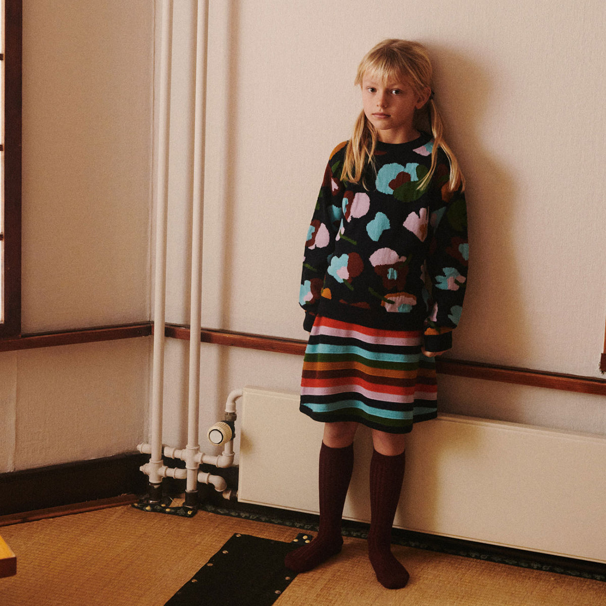 Jacquard Sweater - 100% Merino - Navy Melange (Teens-Womens S) *Arriving 2026