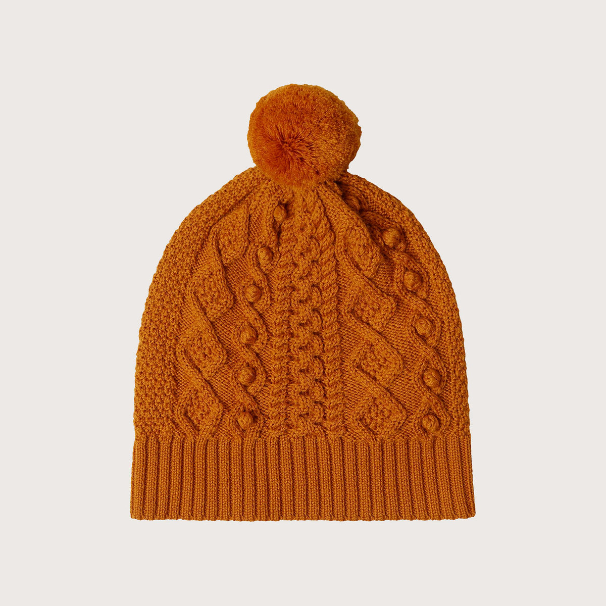 Aran Knit Pom Pom Beanie - 100% Merino - (6-12y+ Adults) *Arriving 2026