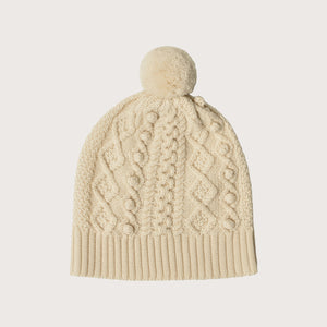 Aran Knit Pom Pom Beanie - 100% Merino - (6-12y+ Adults) *Arriving 2026