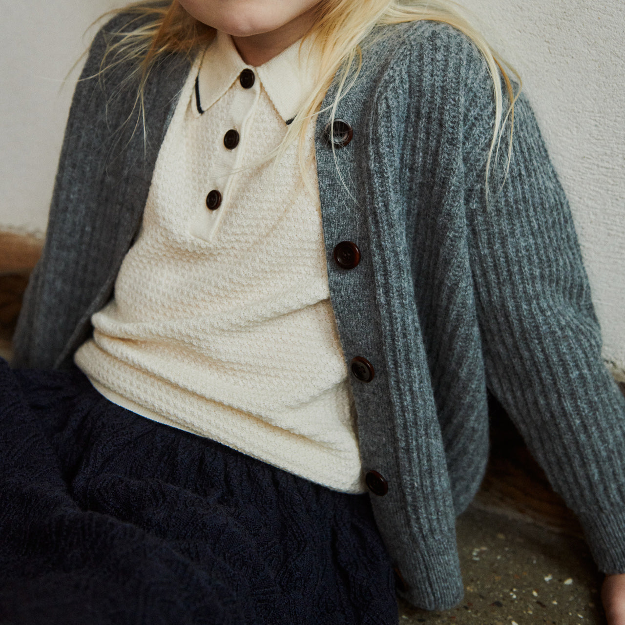 Women's Rib Cardigan - 100% Lambswool - Charcoal AW24 (Teens-Womens S)