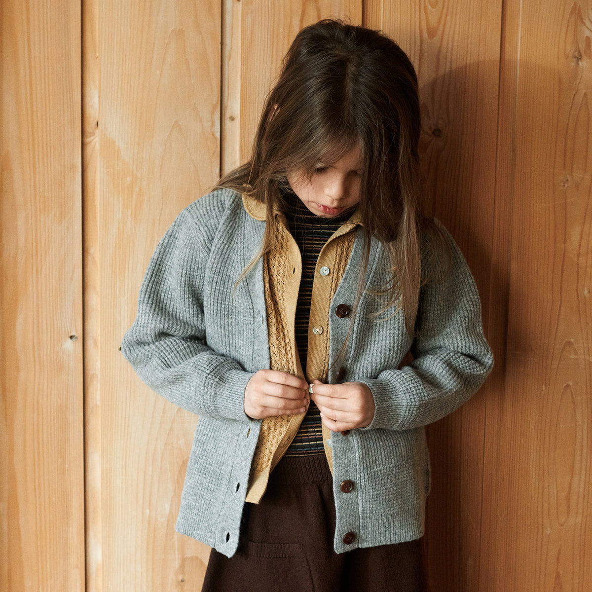 Women's Rib Cardigan - 100% Lambswool - Charcoal AW24 (Teens-Womens S) *Last One!